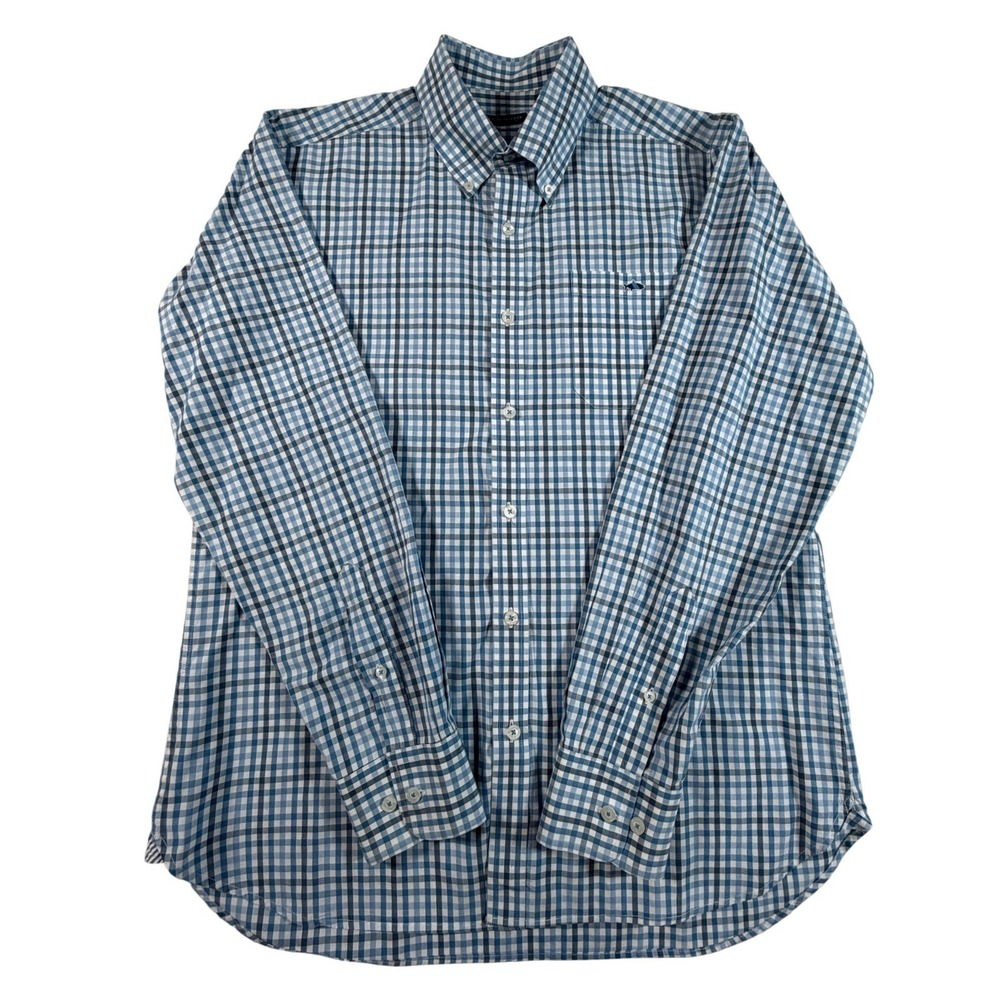 Fish Hippie Tailored Fit Gingham‎ Button Down Shirt Blue White Mens Large L